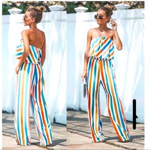 Vici Rainbow Striped strapless jumpsuit